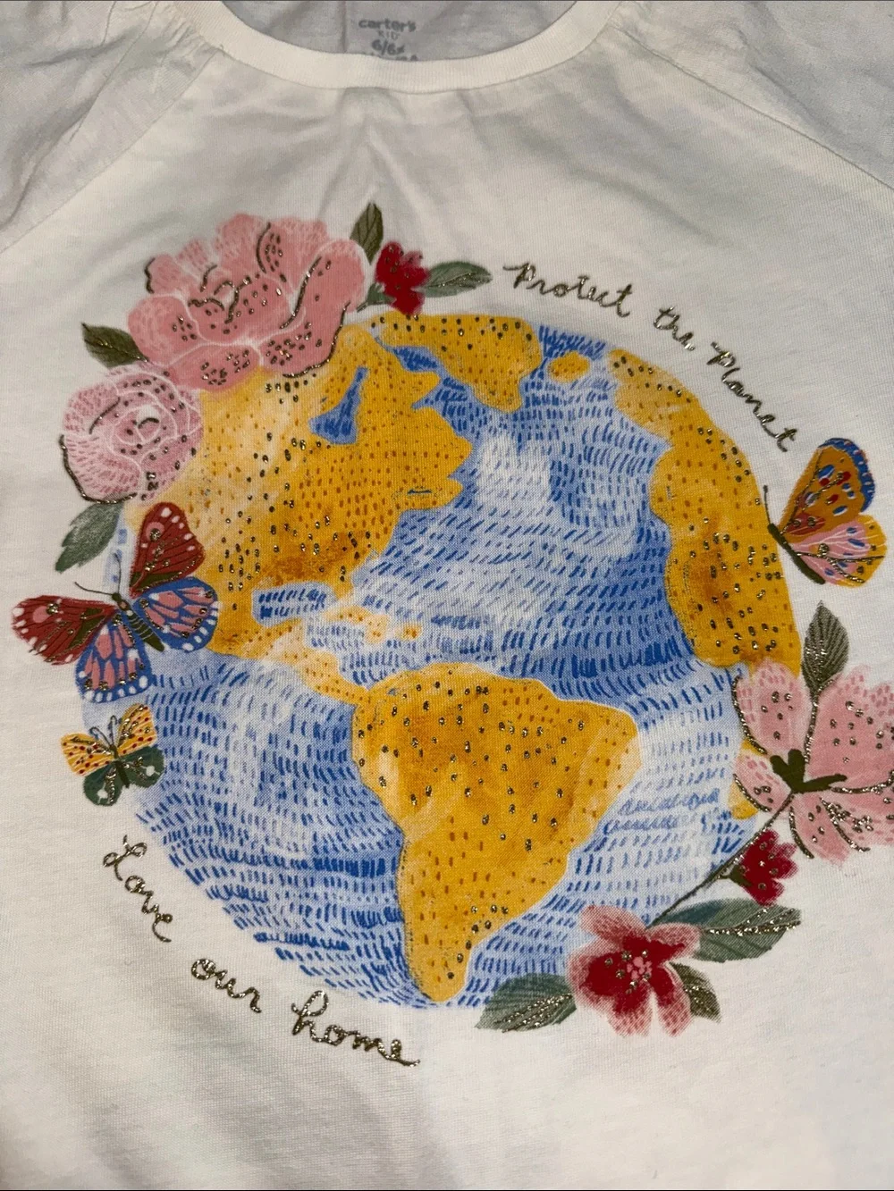Carter's Cream Tee with Floral Earth and Butterfly Graphic NEW (6)